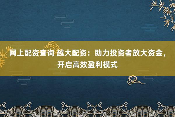 网上配资查询 越大配资：助力投资者放大资金，开启高效盈利模式