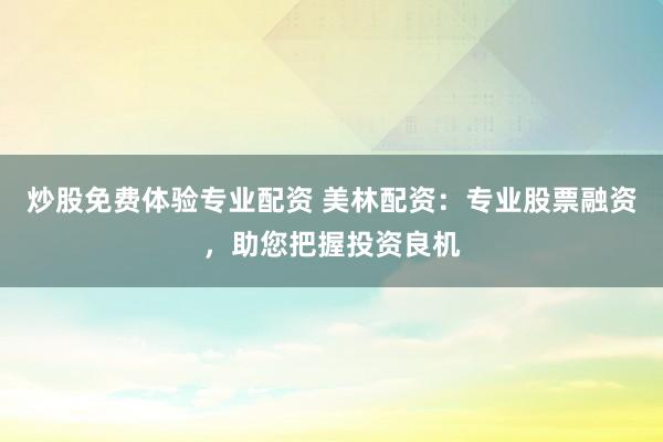 炒股免费体验专业配资 美林配资：专业股票融资，助您把握投资良机