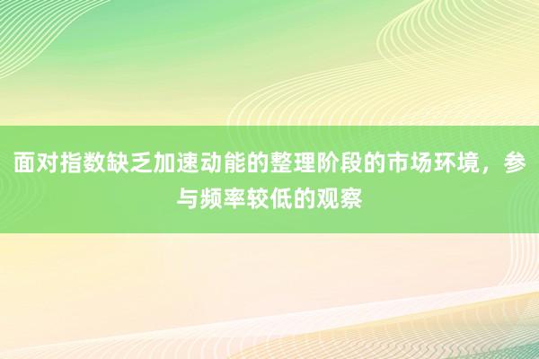 面对指数缺乏加速动能的整理阶段的市场环境，参与频率较低的观察