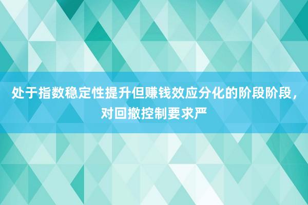 处于指数稳定性提升但赚钱效应分化的阶段阶段，对回撤控制要求严