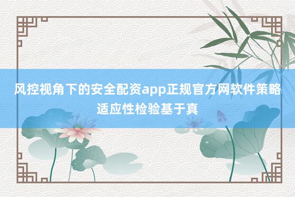 风控视角下的安全配资app正规官方网软件策略适应性检验基于真
