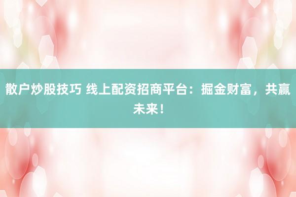 散户炒股技巧 线上配资招商平台：掘金财富，共赢未来！